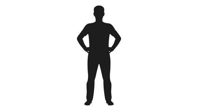 A stark silhouette of a person standing with hands on hips