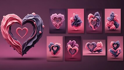 Collection of creative heart designs in pink and purple hues