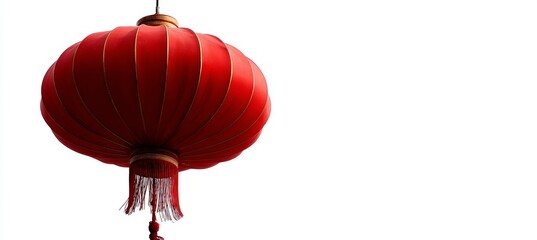 Obraz premium Red lantern lamp on white copy space background. Chinese new year holiday. Generative AI technology. 