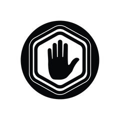 Obraz premium Black hand symbol in hexagon and circle white