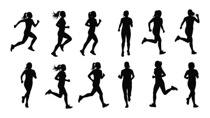 Fototapeta premium Silhouettes of people running depicting motion and active lifestyles