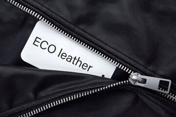 Black leather jacket with the Eco-leather tag.