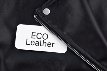 Black leather jacket with the Eco-leather tag.