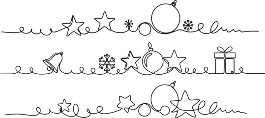 Merry Christmas Decoration set &ndash; Continuous One Line Art Illustration