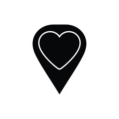 Black location pin with heart inside love