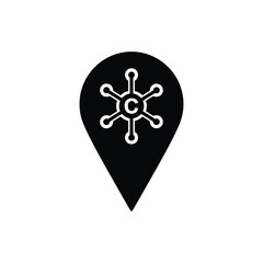 Black map pin with white molecular symbol location