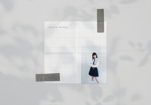Square Paper Mockup With Adhesive Tapes