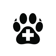 Fototapeta premium Black paw print with white medical cross symbol animal