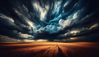 Dramatic storm clouds over golden fields