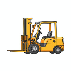 A yellow, cartoon forklift with black tires and a detailed interior
