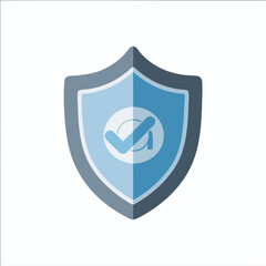 A blue shield with checkmark graphic inside, on a white background