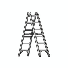 A monochrome illustration depicts an A-frame ladder, with multiple rungs and supports