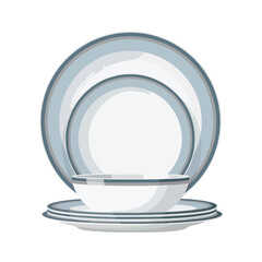 Illustration of a stack of plates and bowl, with light blue and grey details