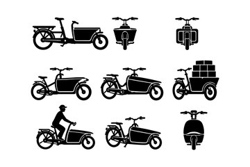 Fototapeta premium Silhouette cargo bikes collection: versatile bicycle designs for urban transport solutions