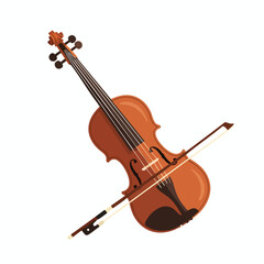 A detailed illustration of a violin with its bow positioned
