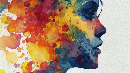 Colorful abstract watercolor portrait of a woman