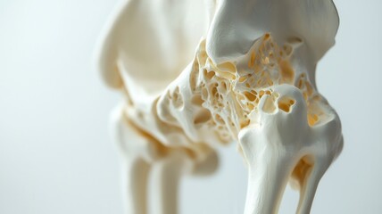 Human skeleton showing porous bone structure, medical concept of osteoporosis density impacting and bone health