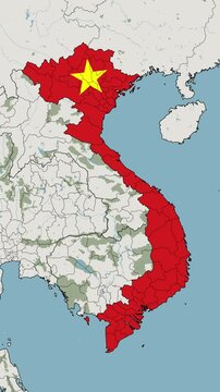 Map Of Vietnam With National Flag Animation in Vertical