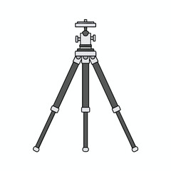 A three-legged, adjustable tripod, with a mounting head, set against a white background