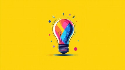 Colorful idea light bulb on yellow background