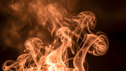Abstract orange smoke swirls and curls against a dark background representing fire heat or motion