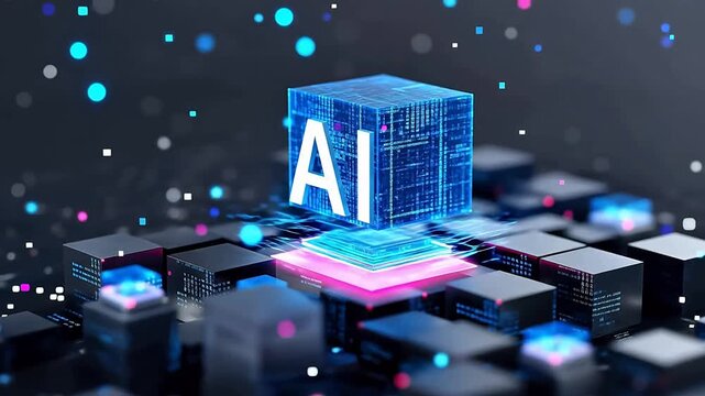 AI technology cube with digital data