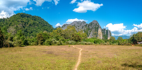 Path leading the many hiking trails of the resort and adventure town of Vang Vieng, Vientiane Province, Laos