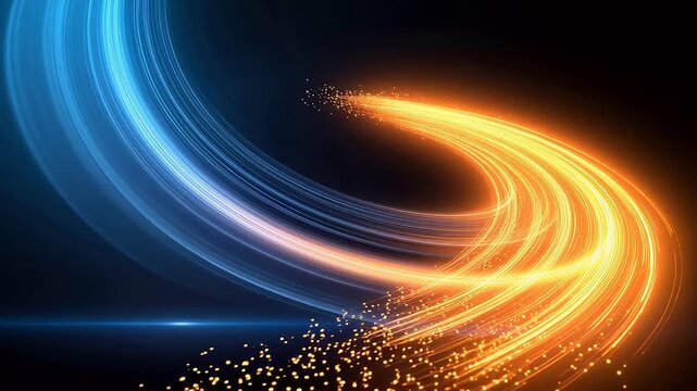 Abstract light streaks in blue and orange