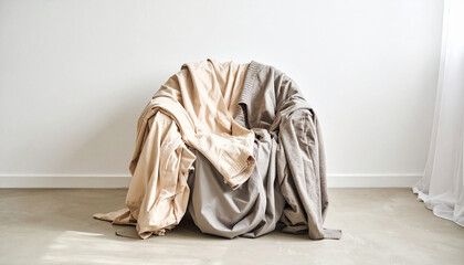 Abstract fabric chair in empty room symbolizing absence and quiet presence