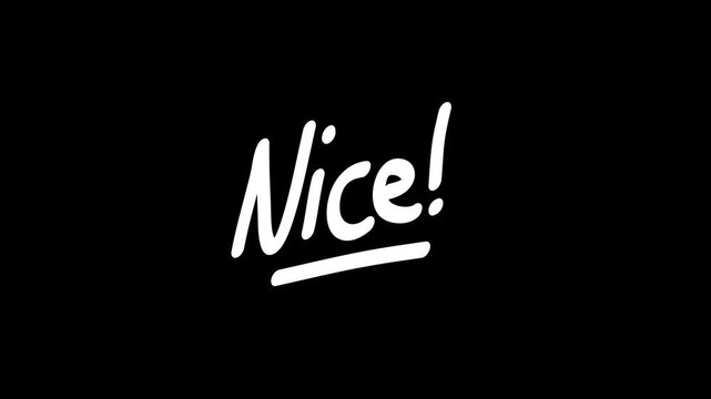 A short hand-drawn animation displaying the word "Nice!" in black brush script bouncing on a clean white background