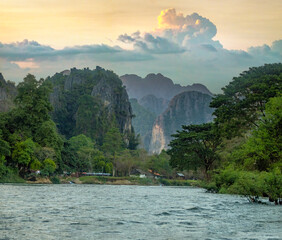 Ride on a Long boat along the Nam Song river, Vang Vieng, Vientiane Province, Laos