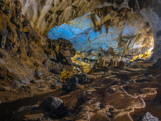 Cavernous chambers inside the depths of Tham Chang Cave, Vang Vieng, Vientiane Province, Laos