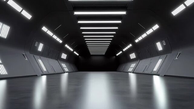Futuristic corridor with illuminated panels