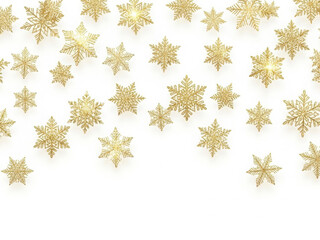 Golden snowflakes on white background