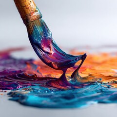 Vibrant paint and brush abstract texture close-up