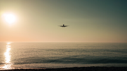 Plane landing to the beach airport