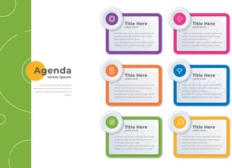 Colorful agenda template with six text boxes