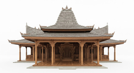 Obraz premium Traditional Indonesian Wooden Pavilion Architecture with Intricate Roof Details