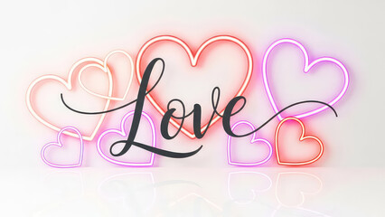 Vibrant neon hearts with love text for Valentine's Day
