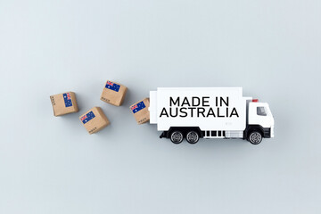 Truck and boxes with the inscription made in Australia.