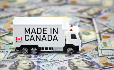 Truck and boxes with the inscription made in Canada.