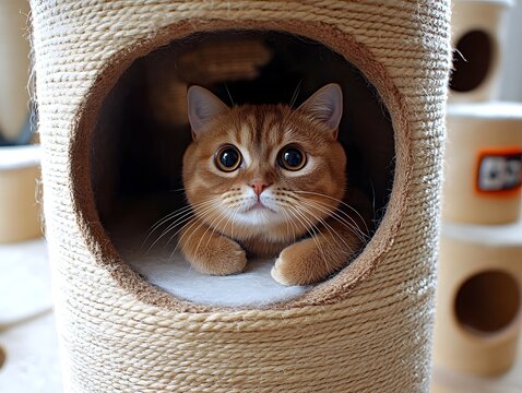 Curious Ginger Cat in Sisal Tunnel