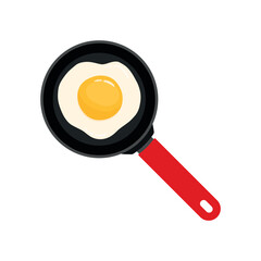 Sunny side up egg in frying pan with red handle in top view vector illustration