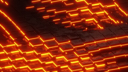 Dynamic orange lights display : Captivating design featuring intricate geometric patterns composed of dynamic orange lights, offering a blend of modern aesthetics.