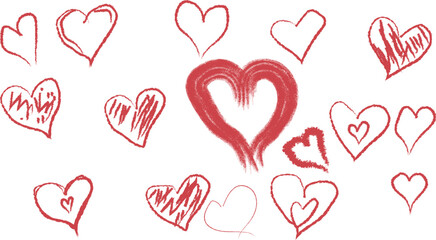 Hand drawn hearts isolated on transparent background