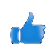 Fototapeta premium 3D Illustration of Blue Glass Thumbs Up, Like Icon, Vote Symbol, Transparent Hand, Cristal Good