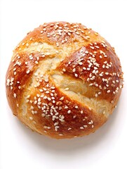A photograph of a Kaiser roll, viewed from above against a completely white background