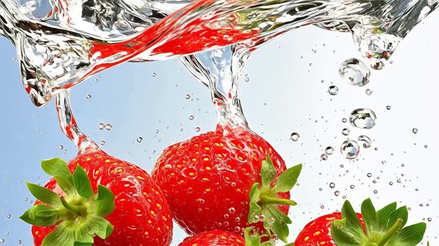 Strawberries in water splash