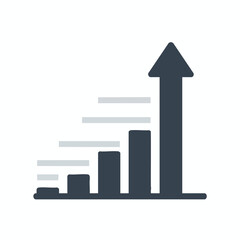 Graphic depicting a rising bar graph with an upward arrow on a white background