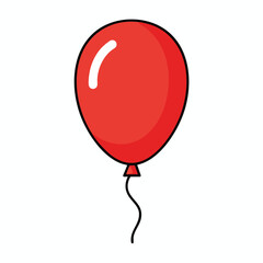 A vibrant red balloon with a glossy highlight, black outline, and curved string